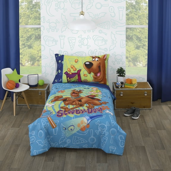 Warner Brothers Scooby Doo Blue and Green 4 Piece Toddler Bedding Set, Polyester, Boy Toddler Bed