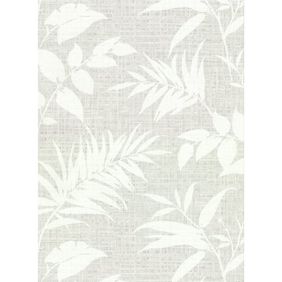 Warner Chandler Grey Botanical Faux Grasscloth Wallpaper, 27-in by 27-ft, 60.8 sq. ft