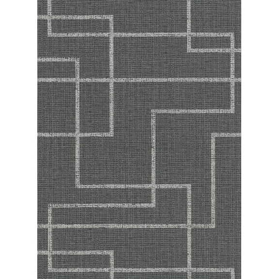 Warner Clarendon Charcoal Geometric Faux Grasscloth Wallpaper, 27-in by 27-ft, 60.8 sq. ft