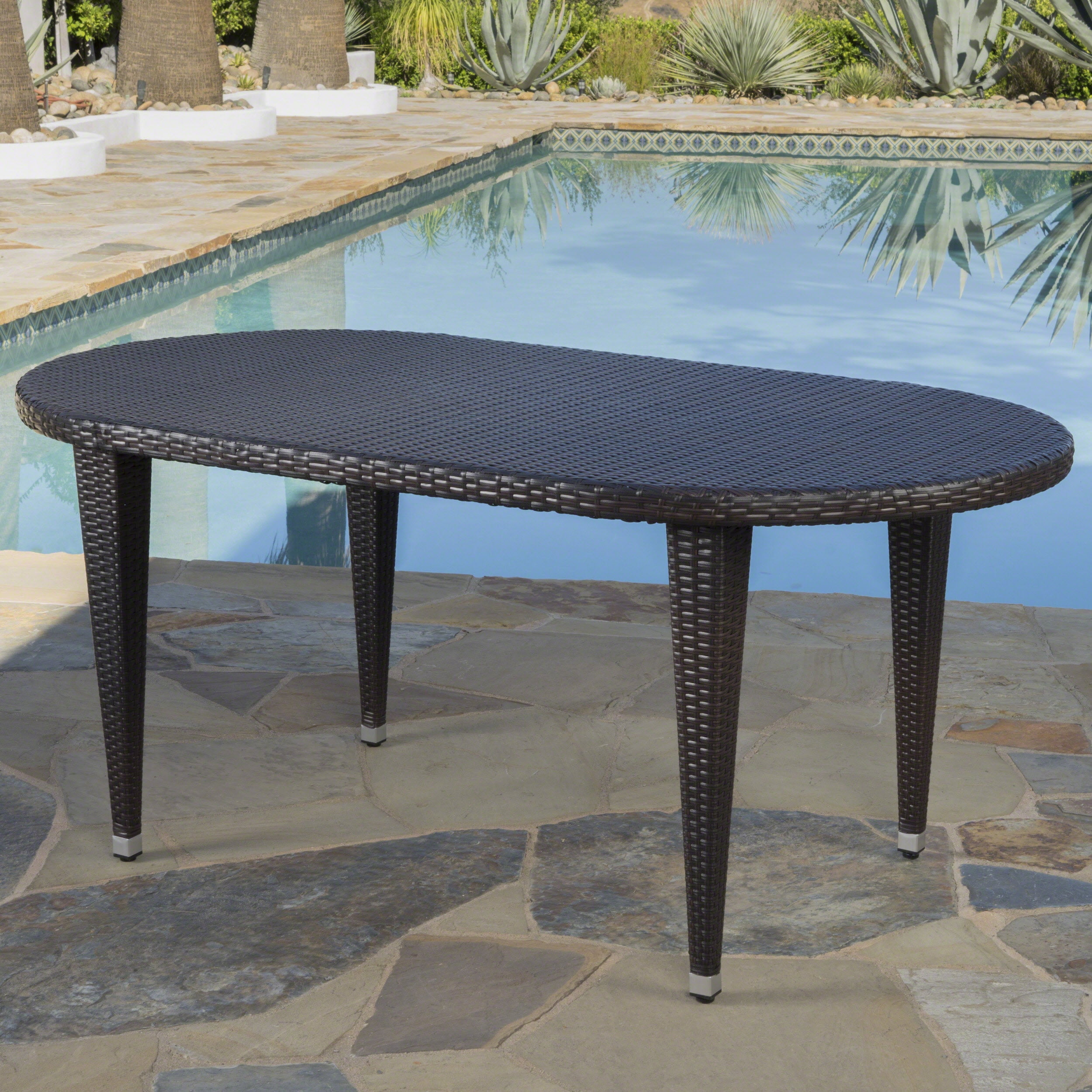 Warner Outdoor 69 Inch Wicker Oval Dining Table, Multibrown