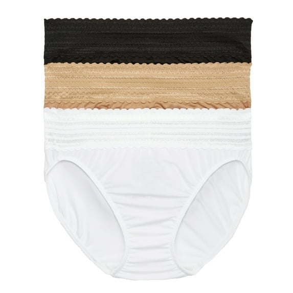 Warner's BLACK/NUDE/WHITE 3 pk No Pinching No Problems Hi-Cut Panty, US Large/7