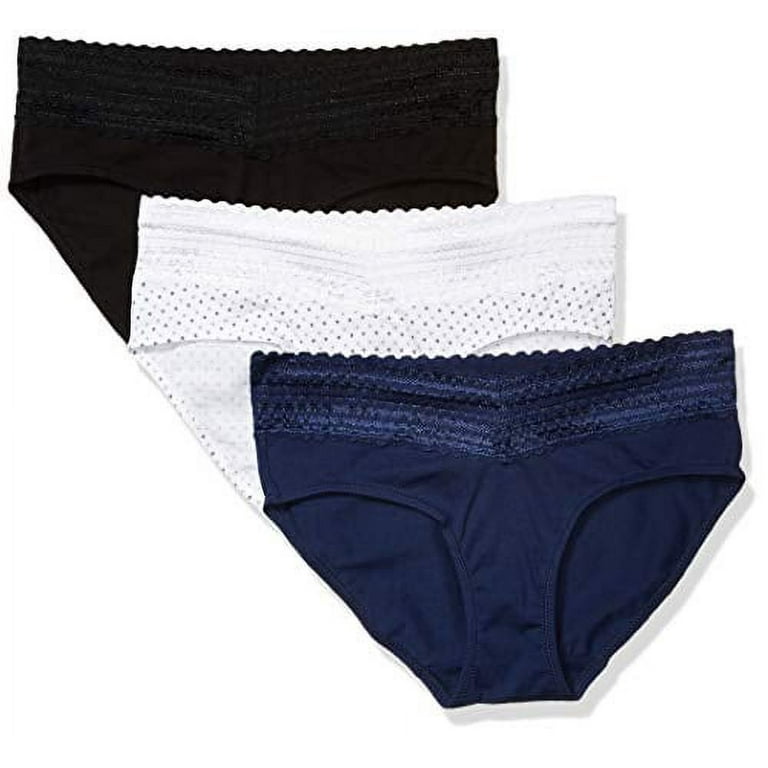 Warner's No Pinch 3 Pack Cotton Hipster Lace Panties, Black/Navy/Print, S