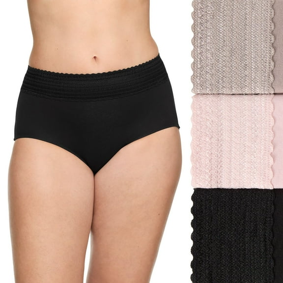 Warners No Pinching No Problems® 3-Pack Dig-Free High-Waist Brief RS2093P Color: Blush Mink Black Size: LARGE