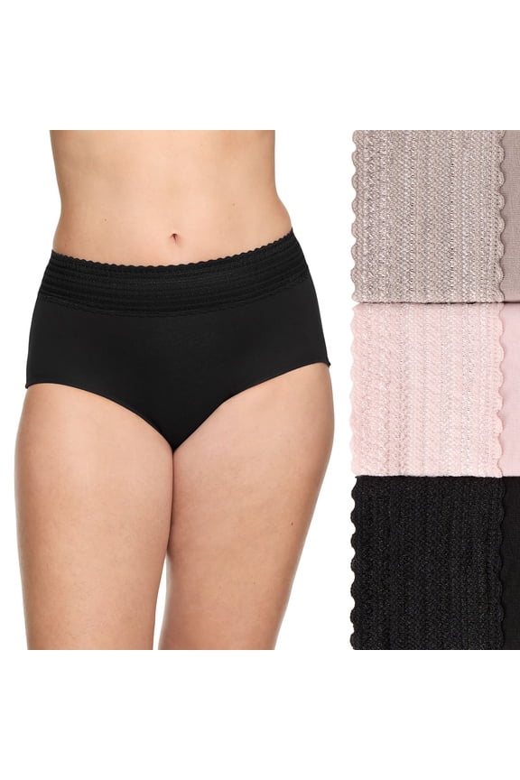 Warners No Pinching No Problems® 3-Pack Dig-Free High-Waist Brief RS2093P Color: Blush Mink Black Size: XX LARGE