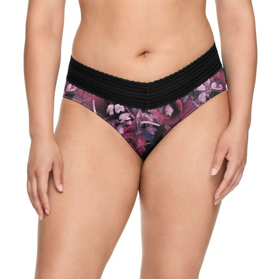 Warners No Pinching, No Problems® Dig-Free Comfort Waist with Lace Microfiber Hipster 5609J Color: Black Watercolor Garde Size: XX LARGE