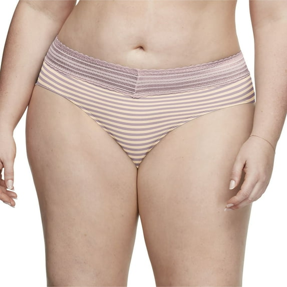 Warners No Pinching, No Problems® Dig-Free Comfort Waist with Lace Microfiber Hipster 5609J Color: Lilac Butter Stripe Size: SMALL