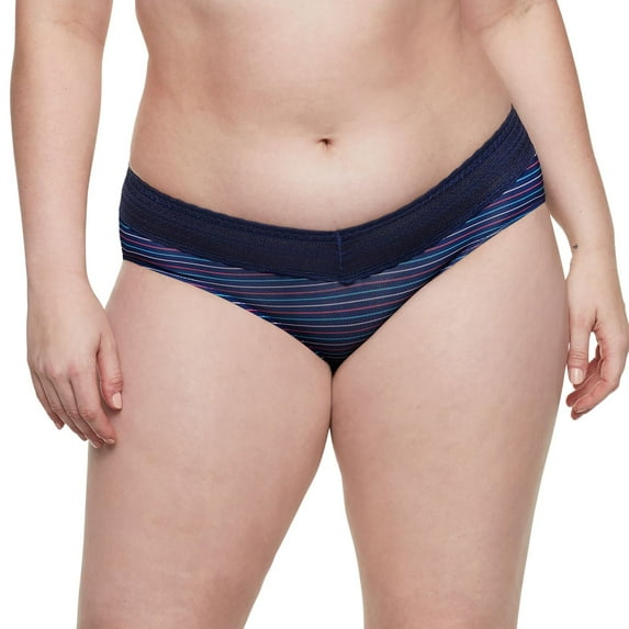 Warners No Pinching, No Problems® Dig-Free Comfort Waist with Lace Microfiber Hipster 5609J Color: Twilight Multi Stripe Size: LARGE