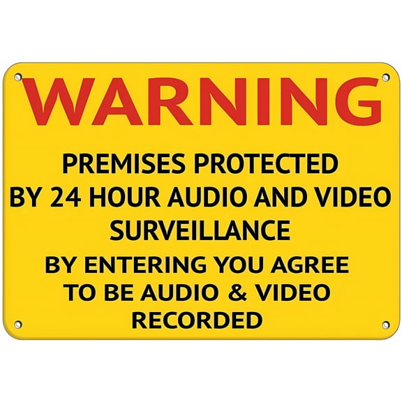 Warning 24 Hour Audio Video Surveillance Entrance Vintage Tin Sign - 12×8 Inches, Metal Warning Decor, Home Farm Bar Coffee Shop Club Wall Decor