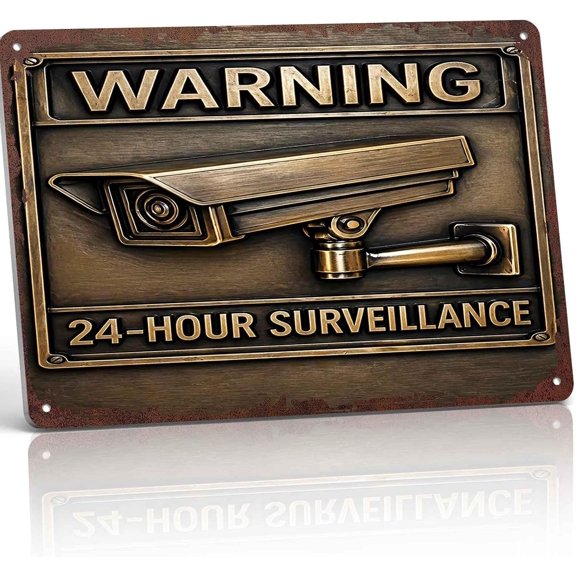 Warning 24Hour Surveillance Metal Sign 8x12 Inch, Funny Wall Decor for Office Garage Door Entrance Hallway Security Room Warehouse and Shop