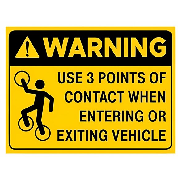 Warning 3 Points of Contact When Entering Exiting Vehicle Sign - 12×8 Inches, Metal Tin, Workplace Safety Decor