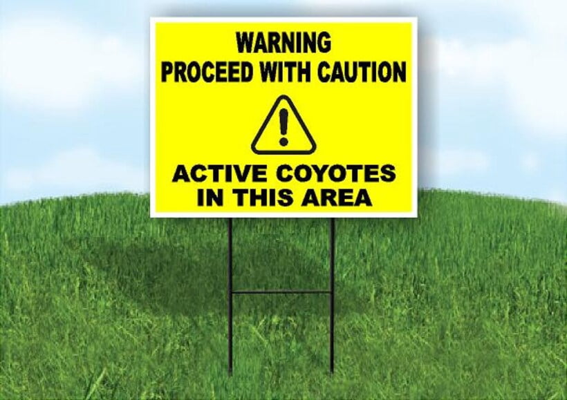 Warning Active Coyotes Yard Sign Road Sign (Excluding Stand) SIZE: 8" x ...