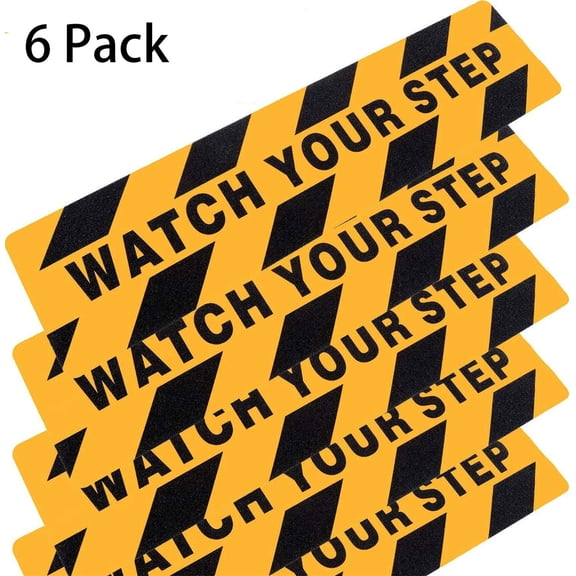 Warning Adhesive Tape for Stairs,Happon 6 Pack Watch Your Step Sign Floor Decals Stickers Warning Sticker Adhesive Tape Abrasive Tape for Workplace Safety Wet Floor Caution