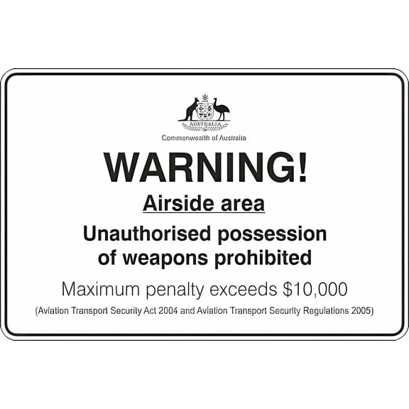 Warning Airside Area Unauthorised Possession of Weapons Prohibited (Aviation) - 8"x12" Metal Tin Sign for Garage Man Cave Wall Decor, Aviation Zone, Weapon Prohibition