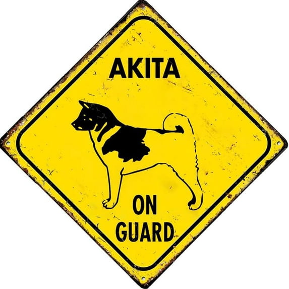 Warning Akita On Guard Sign For Home Office Bar Indoor Outdoor Wall Decor Yard Sign Square Sign 12" X 12"