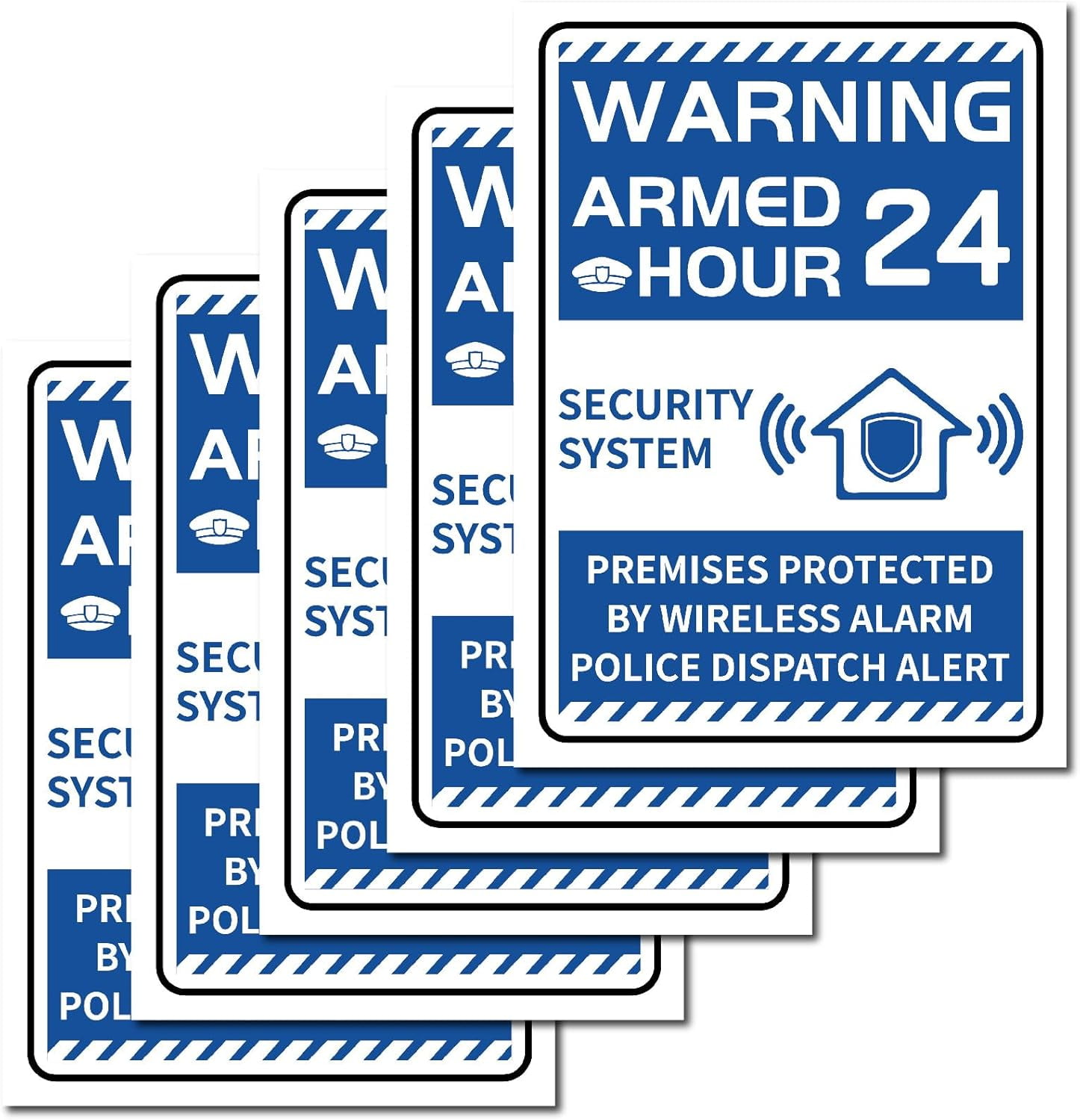 Warning Alarm Sign Stickers 5Pcs 10 × 7In Waterproof Warning Label Police  Dispatch Alert Sticker Alarms Camera Safety Protection Wireless Sign ..., image size:1446x1500