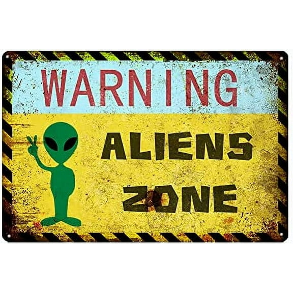 Warning Aliens Zone Metal Sign 51 Military Metal Painting Vintage Garage Poster Art Wall Decor 12X8inch (YQ-044)