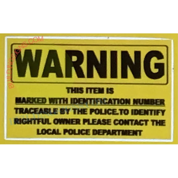 Warning All Items on of Value on This Property are Market for Identification and Recovery by The Police Sticker (Yellow, 8.5x11 INCH, Vinyl Sticker) (ref-2201)