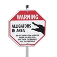 thumbnail image 1 of Warning Alligators in Area Do Not Swim Fish or Enter Water. Do Not Feed. Give Them the Respect That They Deserve 10 inch X 10 inch Octagon Plastic Sign with Aluminum Mounting Stake, 1 of 8