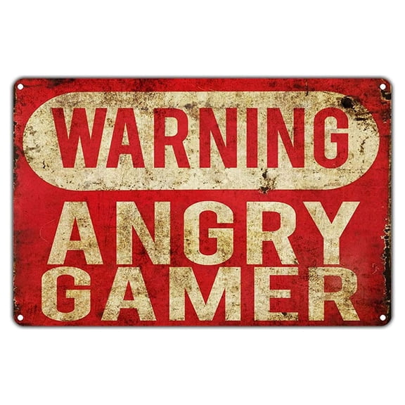 Warning Angry Gamer Video Computer PC Games Vintage Retro Metal Wall Decor Art Shop Man Cave Bar Aluminum 8"x12" Sign