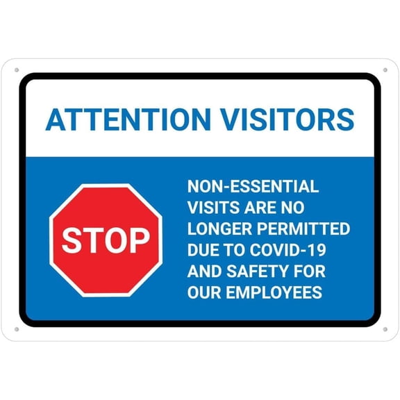 Warning Attention Visitors Stop Visits No Longer Permitted Metal Sign 8"x12", Aluminum Pre-Drilled Holes, For Fence Door Gate Indoor Outdoor Access Control