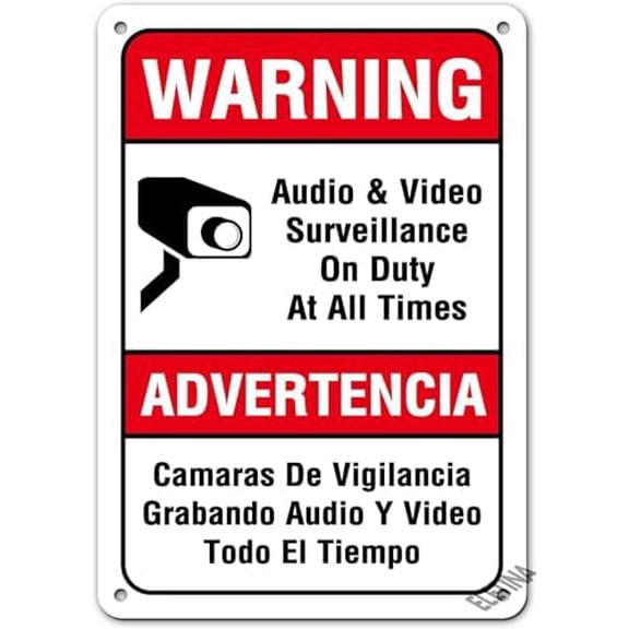 Warning Audio & Video Surneillance On Duty At All Times Sign 12"x 8" Metal Signs For Outdoor & Indoor