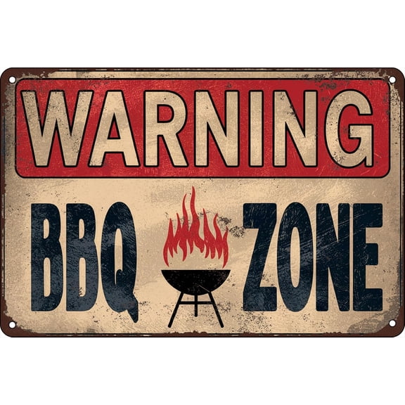 Warning BBQ Zone Vintage Tin Signs Outdoor Retro Metal Wall Decor BBQ Gifts Wall Poster Decoration man cave decor 8 x 12 In