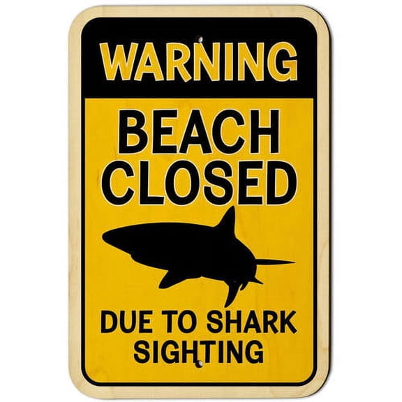Warning Beach Closed Due to Shark Sighting Sign