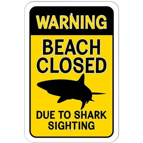 Warning Beach Closed Due to Shark Sighting Sign