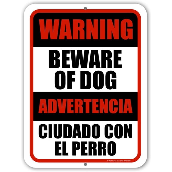 Warning Beware of Dog Advertencia Ciudado Con El Perro,English Spanish Bilingual Sign Security Sign Productos Para La Casa 8"x12" Inch Funny Home Club bar Wall Art Decoration Retro Metal Tin Signs
