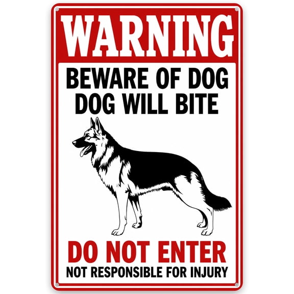 Warning Beware of Dog Iron Sign - Rustic Vintage Style Home Decor - German Shepherd Graphic with Weather Resistant Finish - Easy Hanging Pre-Drilled Holes - Indoor Outdoor Use - 8x12 Inch Wall Art