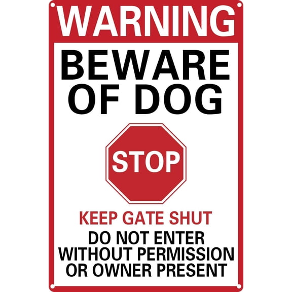 Warning Beware Of Dog Sign Dog Warning Signs For Fence Guard Dog On Duty Yard Sign Keep Gate Shut Do Not Enter Without Permission or Owner Present Metal Tin Sign 8×12 Inch (A)