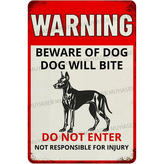 Warning Beware Of Dog Sign Dog Will Bite Doberman Aluminum Metal Tin Signs Outdoor Yard Sign Warning Sign For Fence Yard Home Kitchen Farm Garden Wall Decor 8x12 Inch