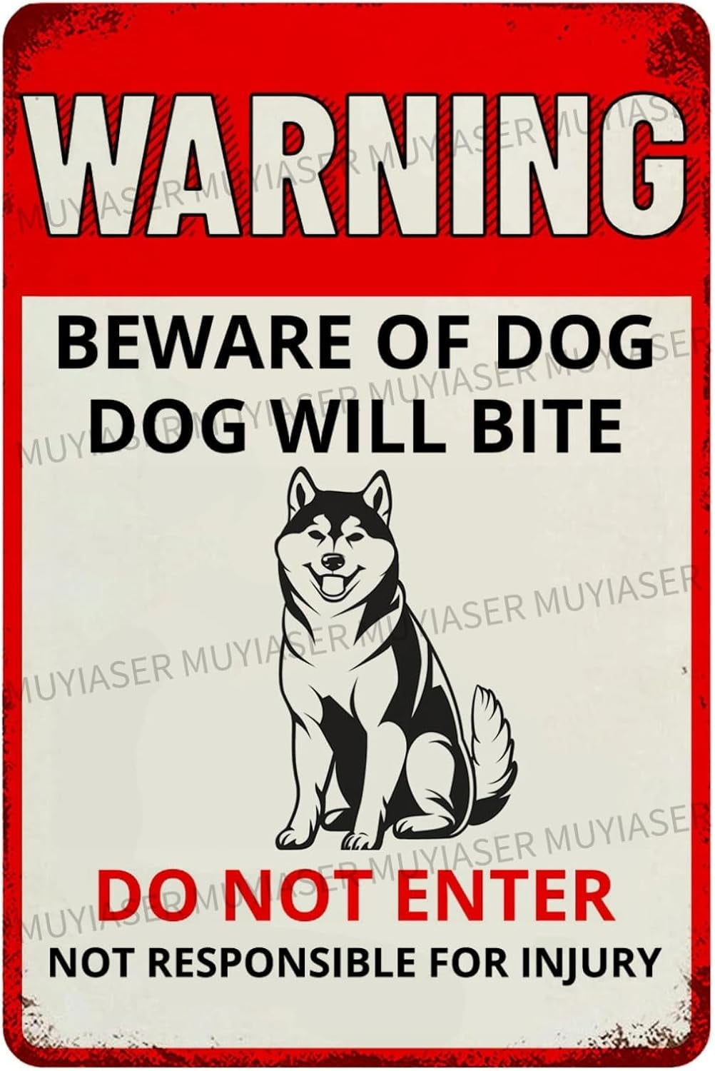 Warning Beware Of Dog Sign Dog Will Bite Shiba Inu Aluminum Metal Tin ...