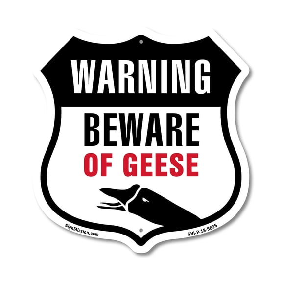 Warning Beware Geese (2 Pack) 12 inch X 12 inch Shield-Shaped Rust-Free Aluminum Metal Signs Weather Resistant Made in the USA