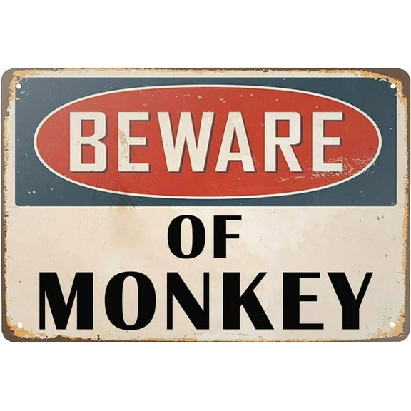 Warning Beware Of Monkey Metal Tin Sign Aluminum Warning Signs For Indoor & Outdoor Yard Lawn Sign Home Decor 8x12 inch
