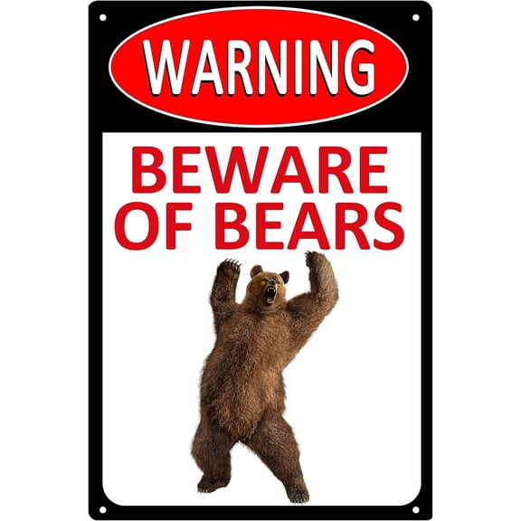 Warning Beware of Bear Sign Funny bears Aluminum Sign Retro Wall Art Decoration Novelty Metal Sign 8x12 inch
