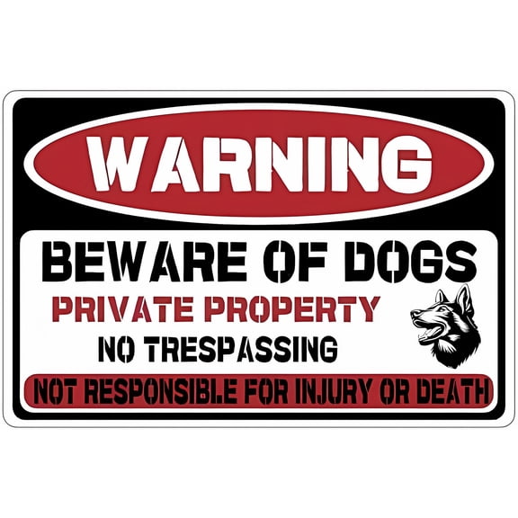 Warning Beware of Dogs Private Property No Trespassing Metal Sign - 12×8 Inches, Tin, Gardening Backyard Patio Outdoor Wall Decor