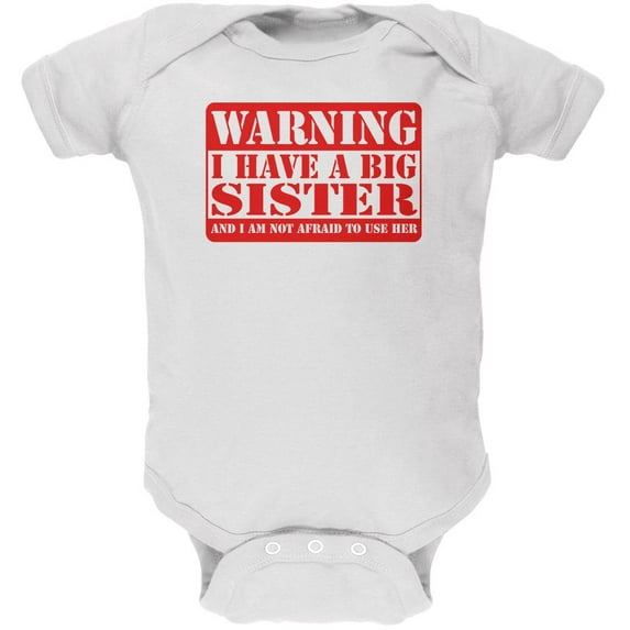 Warning Big Sister Soft Baby One Piece White 0-3 M