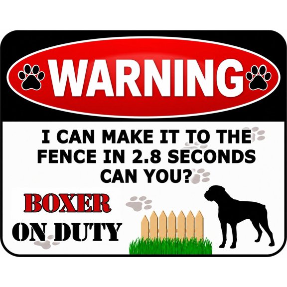 Warning Boxer on Duty Funny Dog Sign, Laminated Cardstock, Rounded Corners, Mounting Hole, Made in the USA