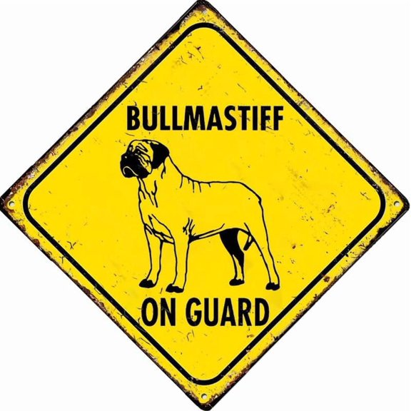Warning Bullmastiff On Guard Metal Sign Retro Wall Decor For Home Cafes Store Pubs Club Sign Gift 12X12 Inch Plaque Tin Sign