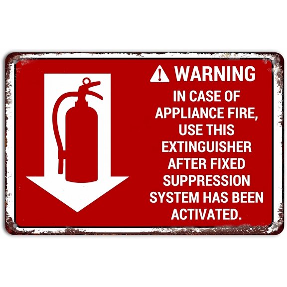 Warning in Case of Appliance Fire Metal Tin Sign - 12×8 Inches, Wall Art Decor Plaque, Home Living Room Man Cave Kitchen Hotel Garden Office Store Decor