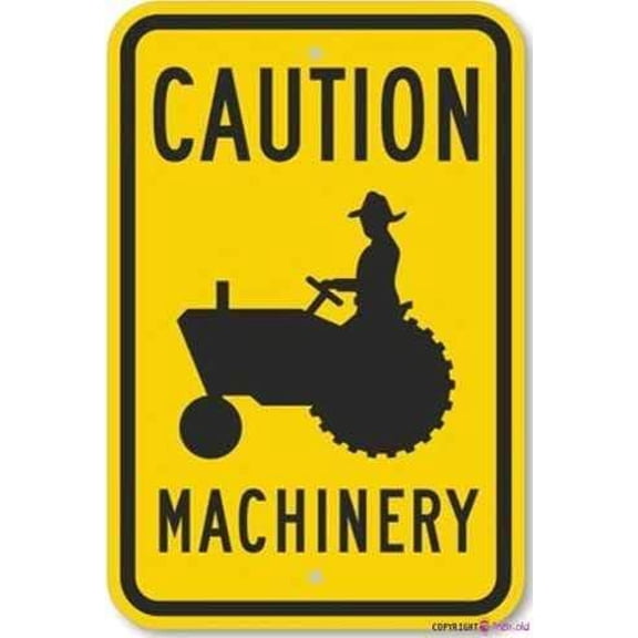 Warning Caution Machinery with Graphic Street Sign, 8"x12", Indoor Outdoor, Office Wall Art Engineer Grade Metal Tin Safety Sign