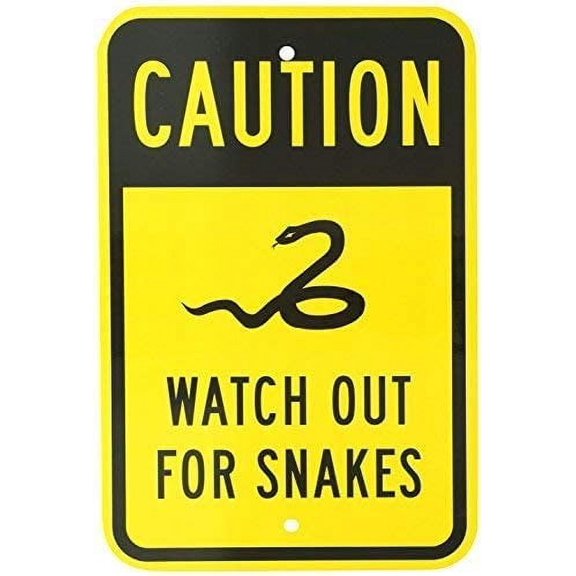 Warning Caution Metal Sign Aluminum Sign, Legend Watch Out for Snakes with Graphic, 8" X 12" inch, Black on Yellow