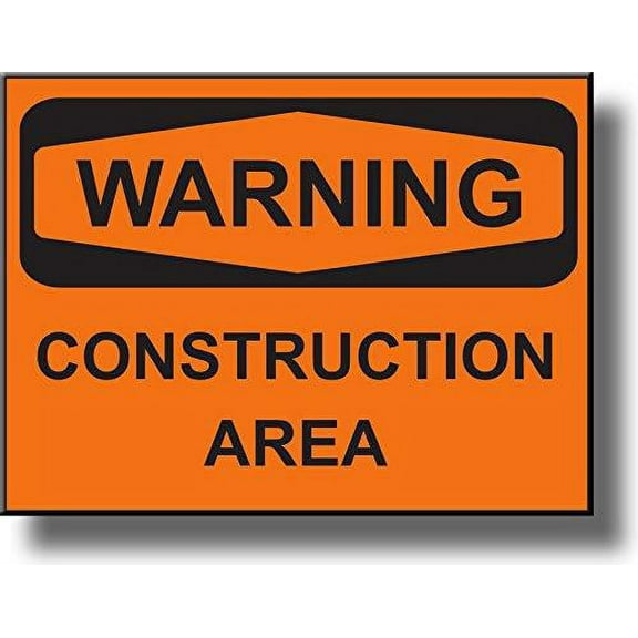 Warning Construction Area Sign Picture on Stretched Canvas, Wall Art Dcor, Ready to Hang!
