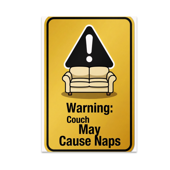 Warning: Couch May Cause Naps - Home Decor Enthusiast - 13x19 Poster Print