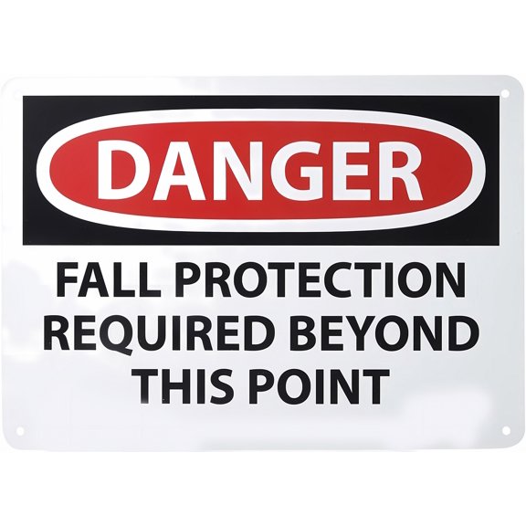 Warning Danger Fall Protection Required Beyond This Point Alert Sign - 8"x12" Aluminum Sign, Construction High-Rise Worksites Use