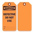thumbnail image 1 of Warning Defective Do Not Use Tag with Fiber, Fluorescent Cardstock Tag, 100 Tags/Box, 3" x 6.25", 1 of 1