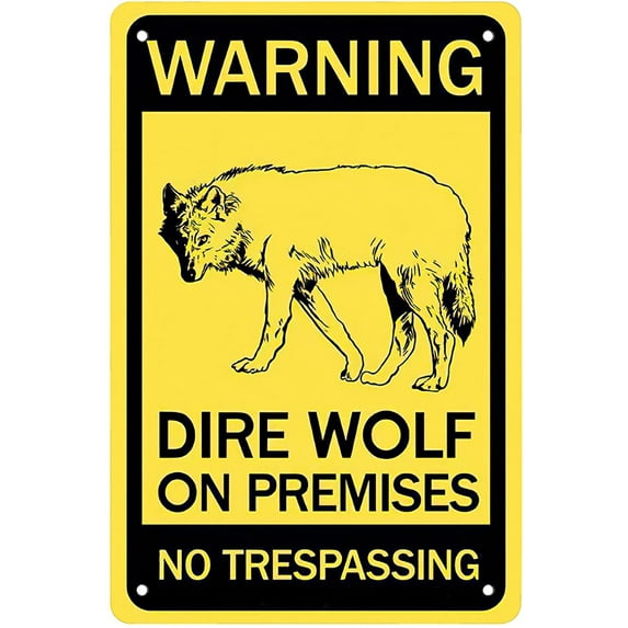 Warning Dire Wolf on Premises Black Vintage Metal Tin Sign Hot Rod Wall Sticker Home Decor House Office Garage Iron Paintings Metal Paintings,12x8 Inch