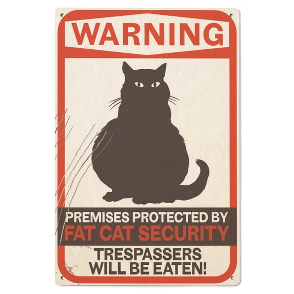 Warning, Fat Cat Birch Wood Wall Sign (6x9 Rustic Home Decor, Ready to Hang Art)