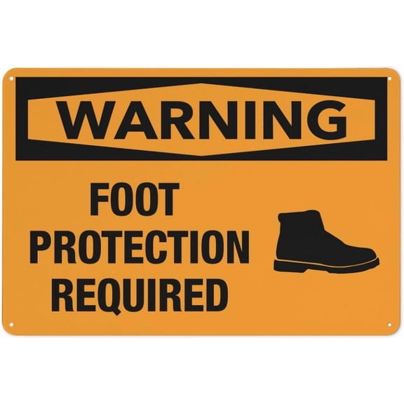 Warning Foot Protection Required Funny Vintage Tin Signs 8 X 12 Inch Wall Art Decor Iron Poster For Home Farmhouse Bar Cafe Yard Indoor Outdoor Gift
